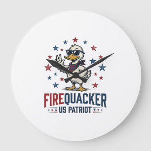 Firequacker Patriotic Duck Vintage Shirt Design_1 Large Clock
