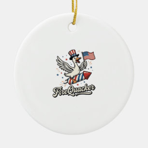 FireQuacker Patriotic Goose Vintage 4th of July De Ceramic Tree Decoration