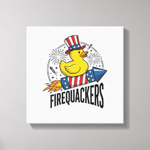 Firequackers Patriotic Duck Firework Shirt Design_ Canvas Print