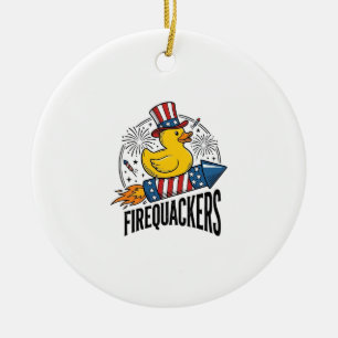 Firequackers Patriotic Duck Firework Shirt Design_ Ceramic Tree Decoration