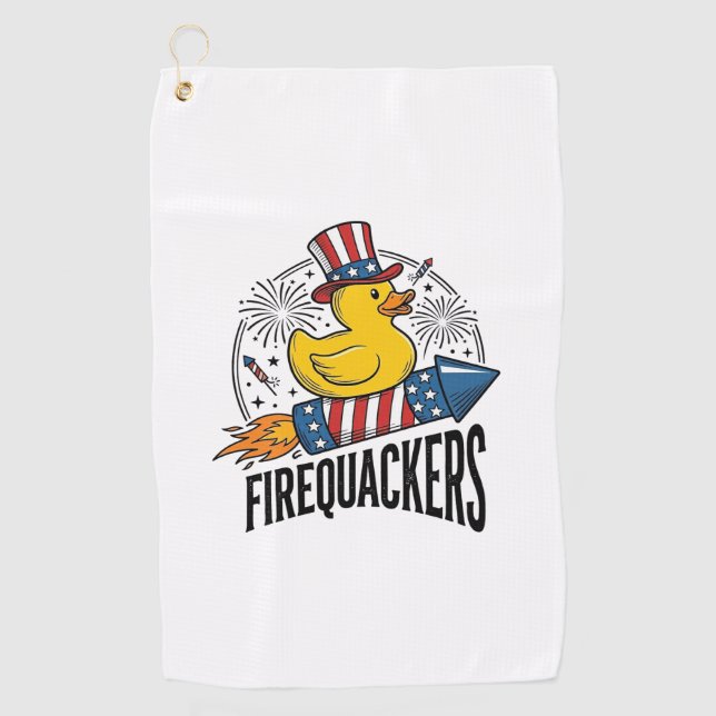 Firequackers Patriotic Duck Firework Shirt Design_ Golf Towel (Front)