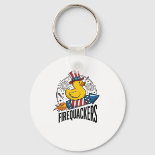 Firequackers Patriotic Duck Firework Shirt Design_ Key Ring