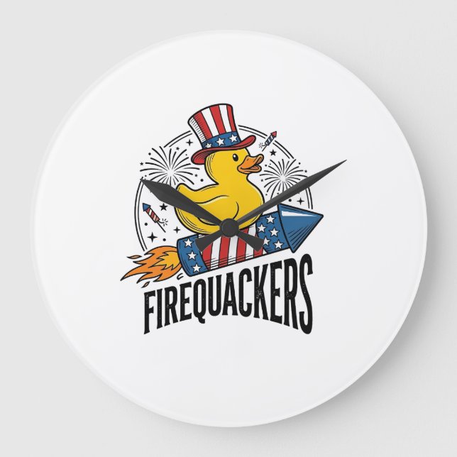 Firequackers Patriotic Duck Firework Shirt Design_ Large Clock (Front)