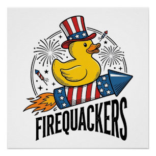 Firequackers Patriotic Duck Firework Shirt Design_ Poster