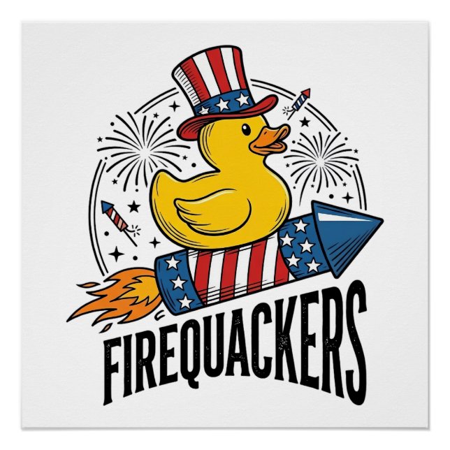 Firequackers Patriotic Duck Firework Shirt Design_ Poster (Front)