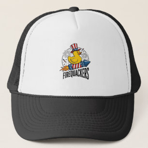 Firequackers Patriotic Duck Firework Shirt Design_ Trucker Hat