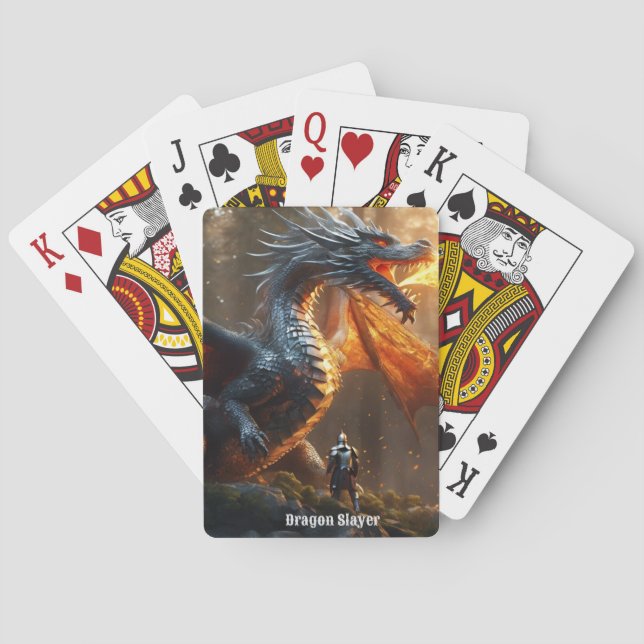 Firery Dragon and Knight Poker Cards-Personalise Playing Cards (Back)