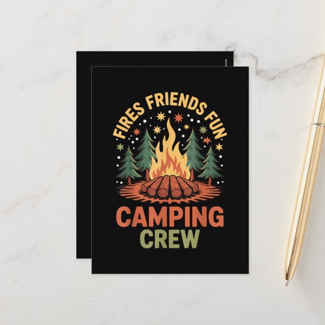 Fires Friends Fun Camping Holiday Postcard (Front/Back In Situ)