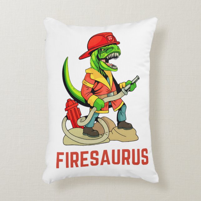 Firesaurus Firefighter Dinosaur Fireman T Rex  Decorative Cushion (Front(Vertical))