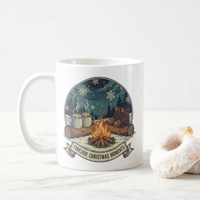 Fireside Christmas Moments Camping Scene Coffee Mug (With Donut)