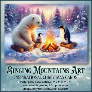 Fireside Faith Polar Bear Penguin Christmas Holiday Card