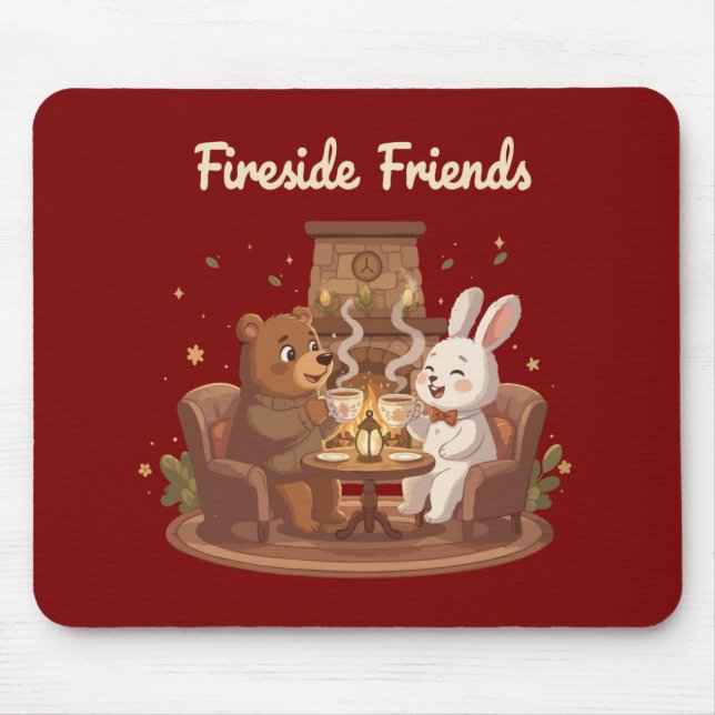 Fireside Friends Cute Bear and Rabbit Cosy  Mouse Mat (Front)