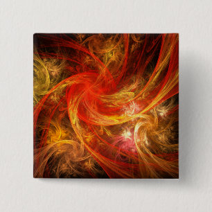 Firestorm Modern Abstract Art Red Gold Energy 15 Cm Square Badge