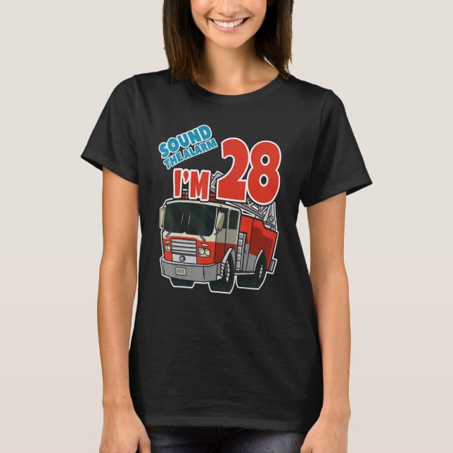 Firetruck 28th Birthday Fireman Fire Truck Boys Tw T-Shirt (Front)