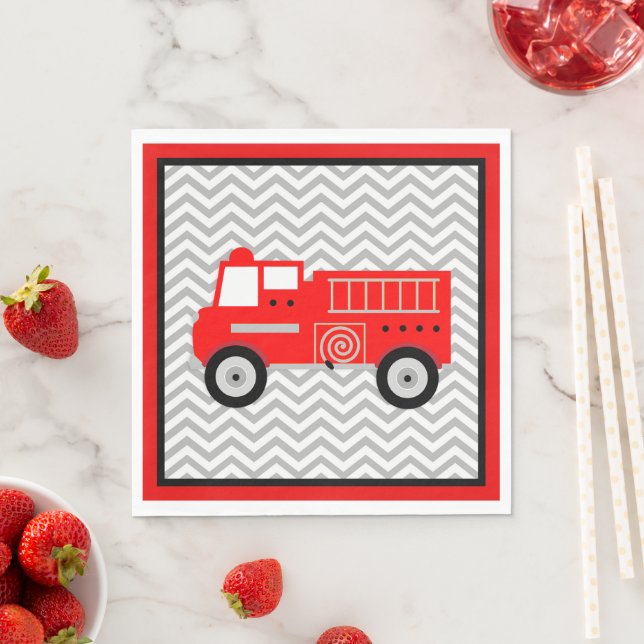 Firetruck and Chevron Party Napkin (Insitu)