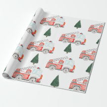 Firetruck and Christmas tree Wrapping Paper