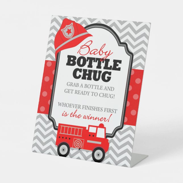Firetruck Baby Bottle Chug Shower Game Party Sign (Front)