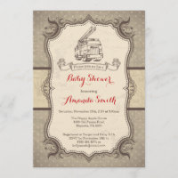 Firetruck Baby Shower Invitation Vintage Retro
