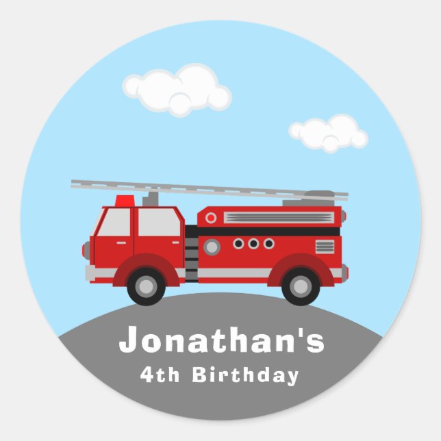 Firetruck Birthday Classic Round Sticker (Front)
