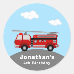 Firetruck Birthday Classic Round Sticker