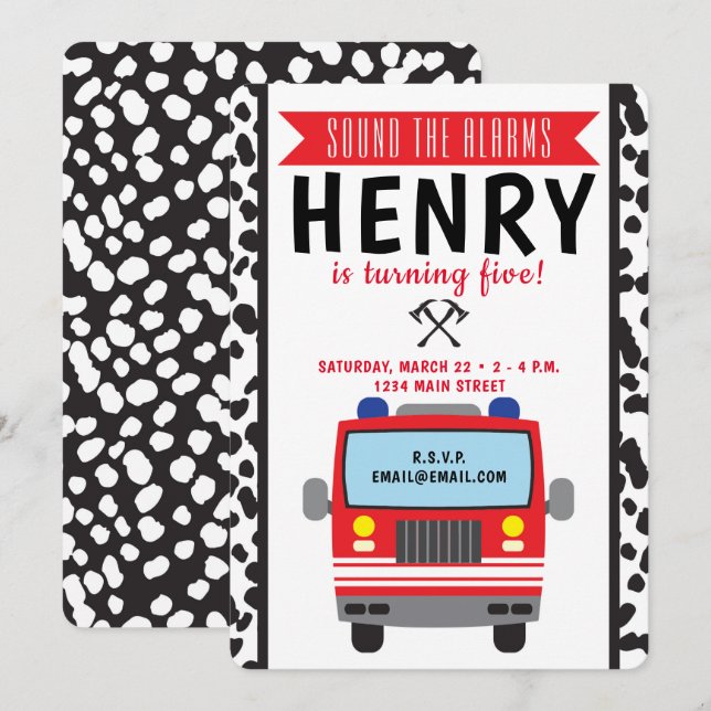 Firetruck Birthday Invitation (Front/Back)