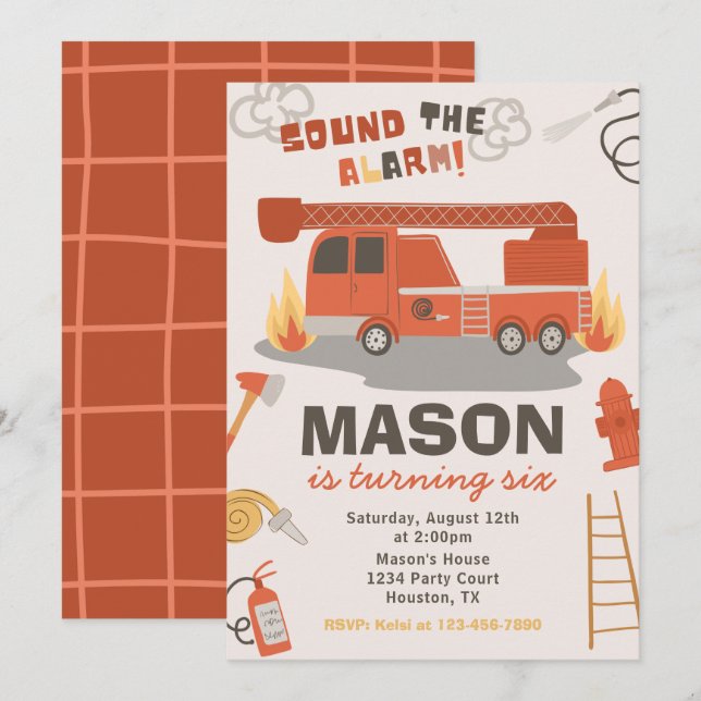 Firetruck Birthday Invitation | Fire Birthday (Front/Back)