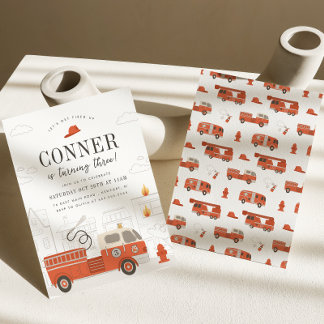 Firetruck Birthday Invitation Fireman Invite