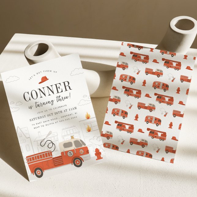 Firetruck Birthday Invitation Fireman Invite (Creator Uploaded)