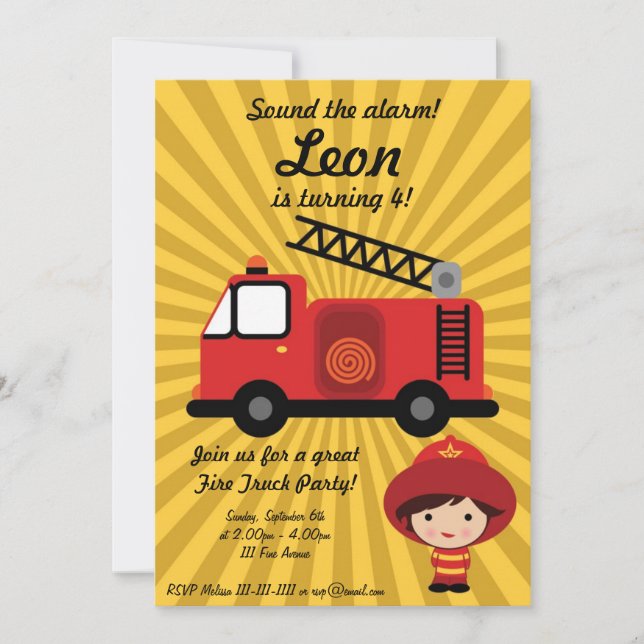 FireTruck Birthday Party Invitation (Front)