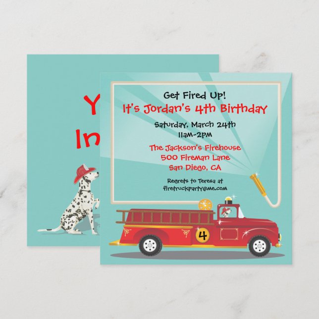 Firetruck Birthday Party Invitation (Front/Back)