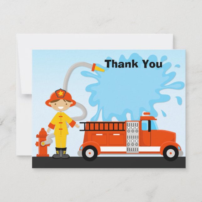 Firetruck Birthday Party Thank You Card (Front)