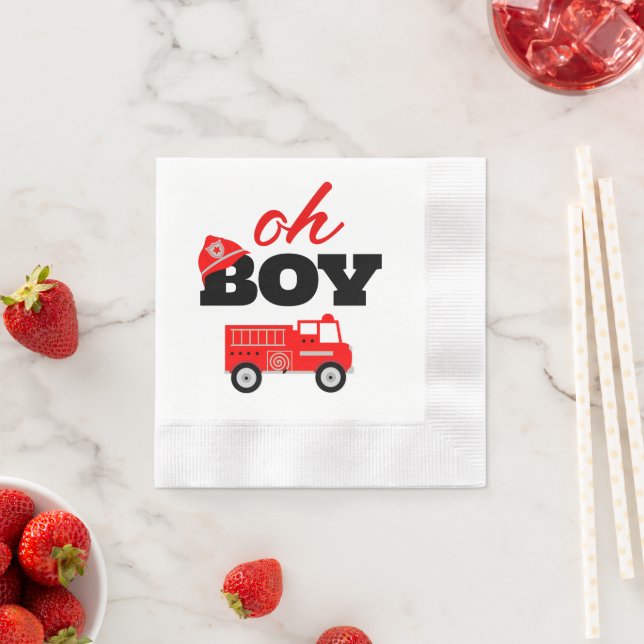 Firetruck Boy Baby Shower Party Napkin (Insitu)