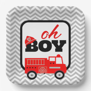 Firetruck Boy Baby Shower Party Paper Plate