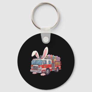 Firetruck Bunny Easter Easter Day Firefighter Boys Key Ring