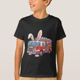Firetruck Bunny Easter Easter Day Firefighter Boys T-Shirt