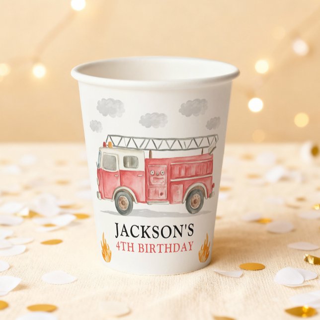 Firetruck Calling All Firefigthers Boy Birthday Paper Cups (Creator Uploaded)