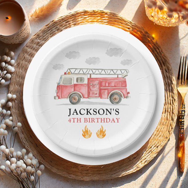 Firetruck Calling All Firefigthers Boy Birthday Paper Plate (Creator Uploaded)