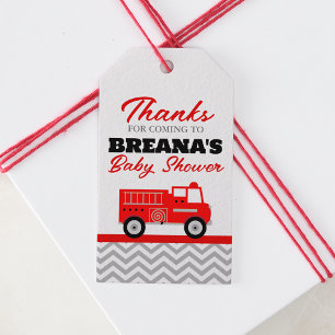 Firetruck Chevron Baby Shower Favour Gift Tags
