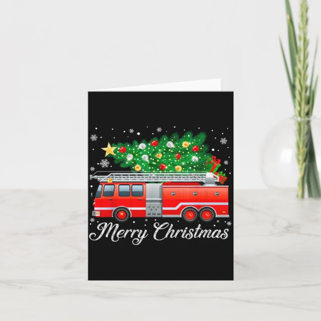 Firetruck Christmas Tree Funny Xmas Pajamas Firefi Card (Front)