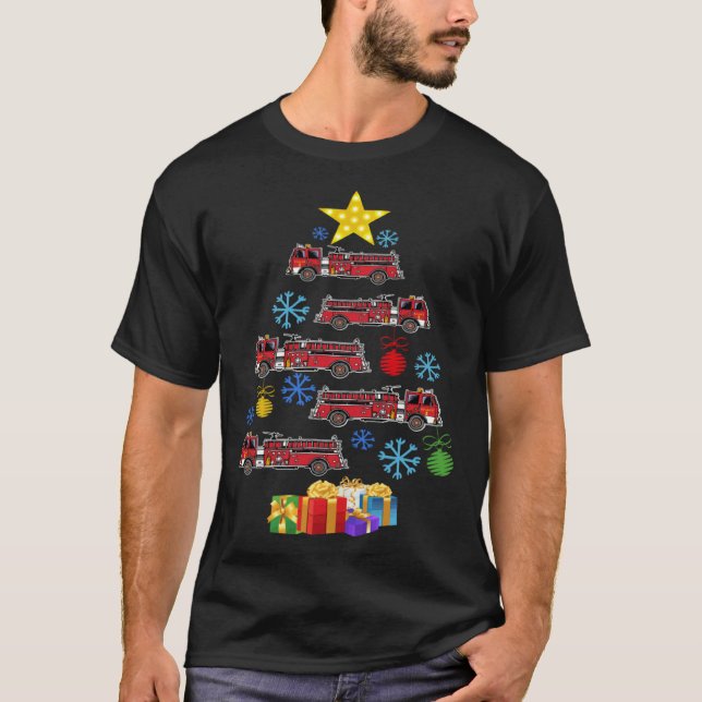 Firetruck Christmas Tree Xmas Firefighter Fireman  T-Shirt (Front)