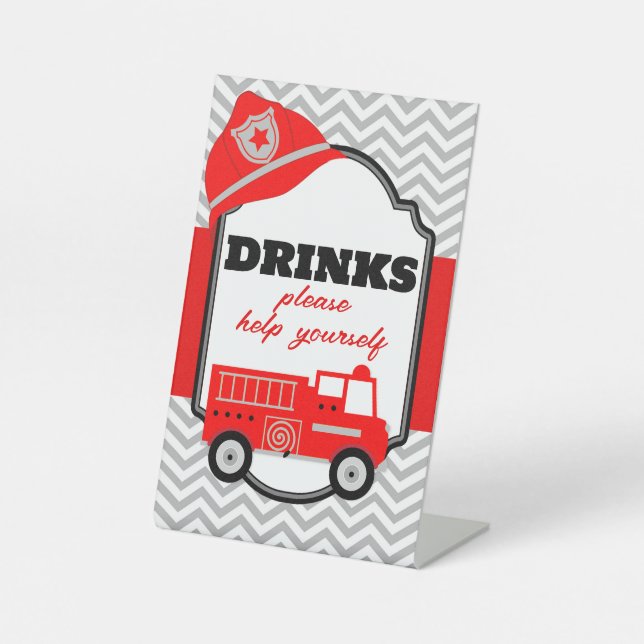 Firetruck Drinks Party Display Pedestal Sign (Front)