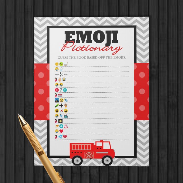 Firetruck Emoji Pictionary Baby Shower Game Pack Notepad (Emoji Pictionary Baby Shower Firetruck Game Pack of 40 Games for Firefighter Baby Shower)