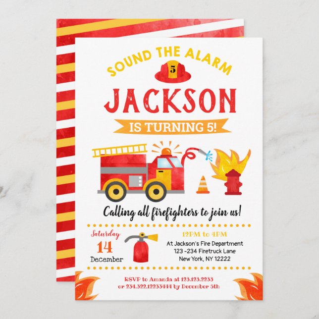 Firetruck Fire Engine Birthday Party Invitations (Front/Back)