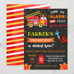 Firetruck Fire Engine Birthday Party invitations