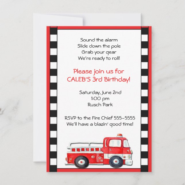 Firetruck Fire Truck Man Birthday Party Invitation (Front)