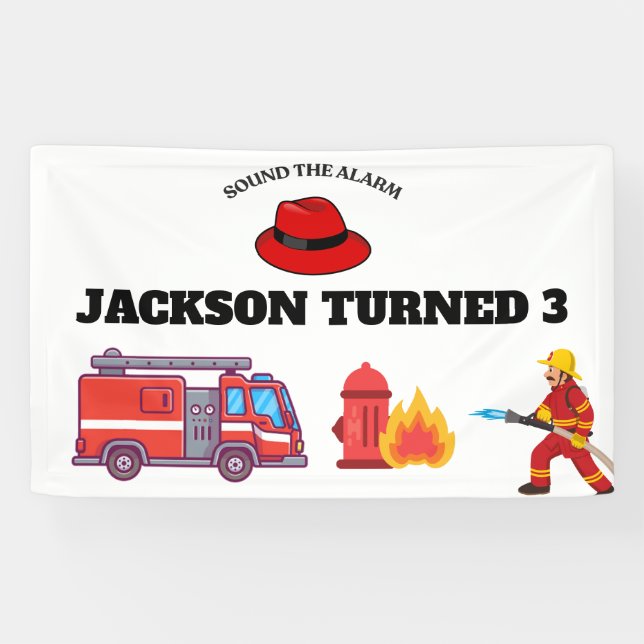 Firetruck Firefighter Birthday Banner (Horizontal)