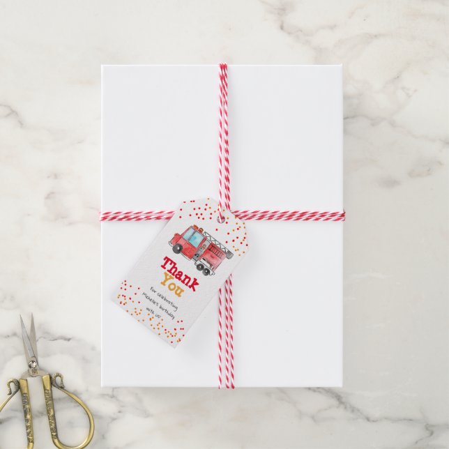 Firetruck firefighter birthday favour tag (With Twine)