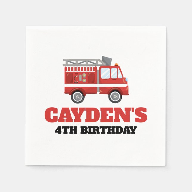 Firetruck Firefighter Birthday Party Napkins (Front)