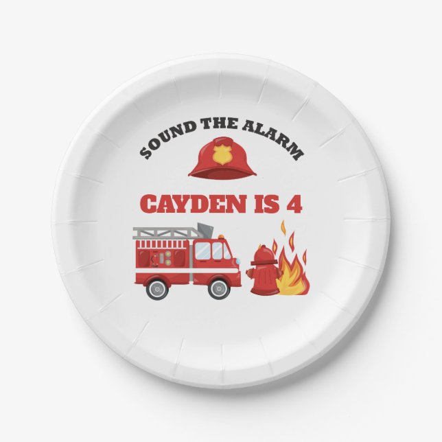 Firetruck Firefighter Birthday Party Paper Plate (Front)