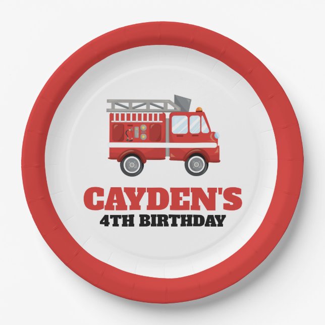 Firetruck Firefighter Birthday Party Paper Plates (Front)